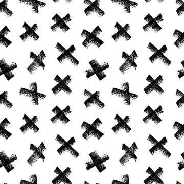 Hand drawn black cross vector seamless pattern. Stock Illustration