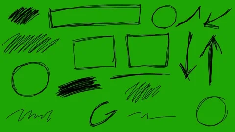 Hand-Drawn Black Doodle Arrows and Shapes | Green Screen Animation Stock Footage 322103954