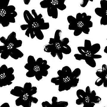 Hand drawn black flowers vector seamless pattern. Stock Illustration