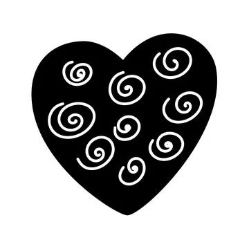 Hand drawn black heart love with white swirls. Vector valentine shape logo icon Stock Illustration