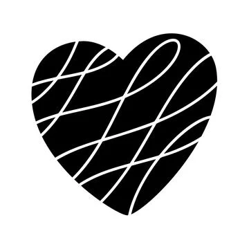 Hand drawn black heart love with white lines. Vector valentine logo icon Stock Illustration