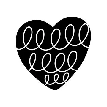 Hand drawn black heart with white lines. Vector valentine logo icon illustration Stock Illustration