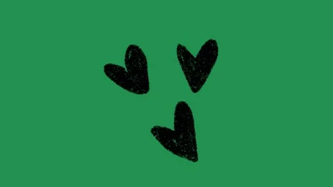 Hand Drawn Black Hearts Floating Animation on Green Screen Overlay Stockbeeldmateriaal 336579127