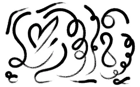 Hand Drawn Black Ink Abstract Brush Strokes and Swirls Elements Set Stock Illustration