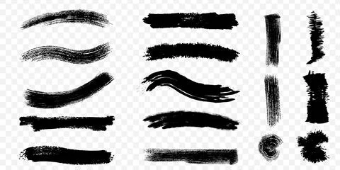 Hand-drawn black ink brush strokes and splatters set. 库存插图