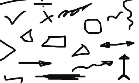 Hand drawn black ink doodle shapes and arrows isolated on a white background Ilustração Stock