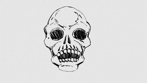 Hand-drawn black ink line art of rotating skull loop animation. Stock Footage 346076583