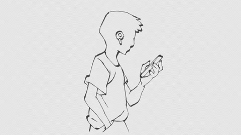Hand-drawn black ink line art of a boy walking Stock Footage 346077624