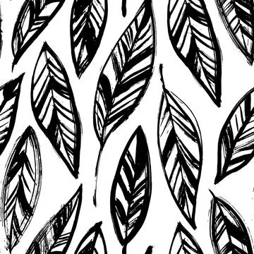Hand drawn black leaves vector seamless pattern. Illustrazione stock