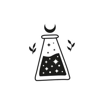 Hand drawn black magic potion in glass. Illustrazione stock