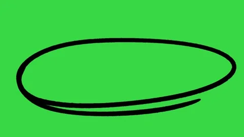 Hand Drawn Black Marker Oval Ring Highlight Animation on Green Screen Background Видео 339335328