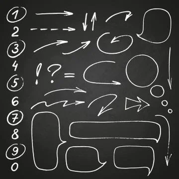 Hand drawn black marker set of numbers and punctuation, along with a few dood Stock Illustration