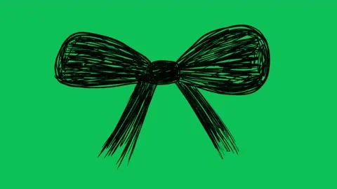 Hand Drawn Black Ribbon Bow Knot Animation on Green Screen Overlay Stock Footage 336579166