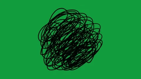 Hand Drawn Black Scribble Tangle Ball Animated Doodle on Green Screen Stockbeeldmateriaal 341310527
