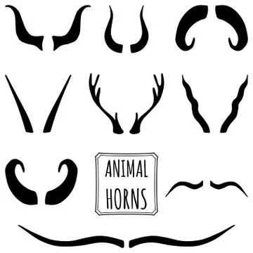 Hand drawn black silhouettes set of animal horns Stock Illustration