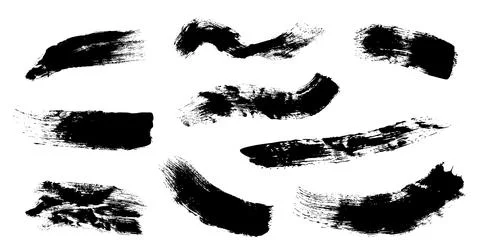 Hand drawn black vector brushes pack isolated on white. Detailed paint splashes. Stock Illustration
