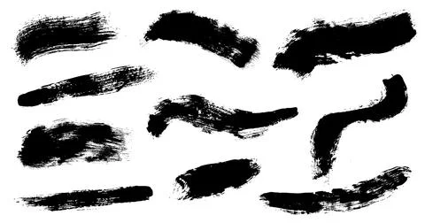 Hand drawn black vector brushes pack isolated on white. Detailed paint splashes. Stock Illustration