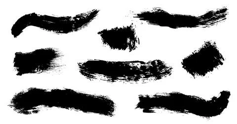 Hand drawn black vector brushes pack isolated on white. Detailed paint splashes. Stock Illustration