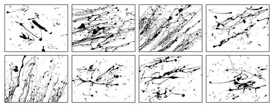 Hand drawn black vector grunge textures pack isolated on white. Detailed paint Stock Illustration