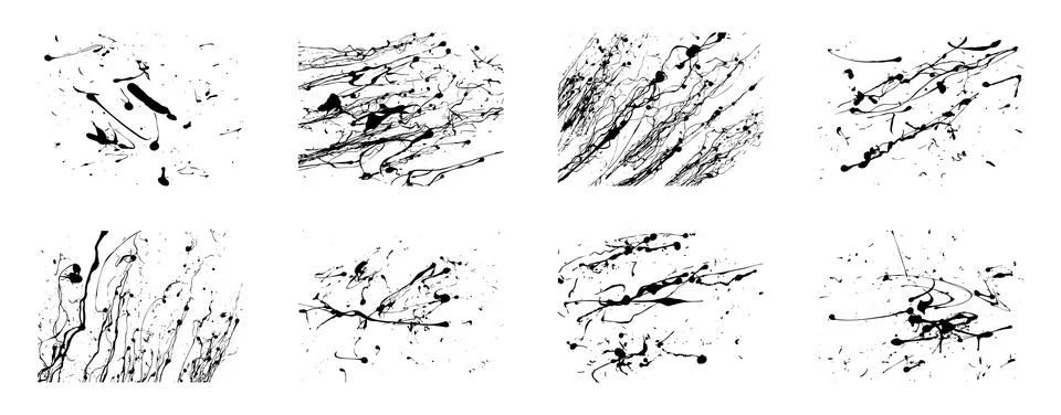 Hand drawn black vector grunge textures pack isolated on transparent background. Stock Illustration