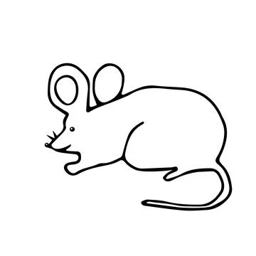 A Hand drawn black vector illustration of a beautiful adult young mouse with Stock Illustration