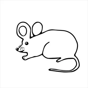 A Hand drawn black vector illustration of a beautiful adult young mouse with Stock Illustration