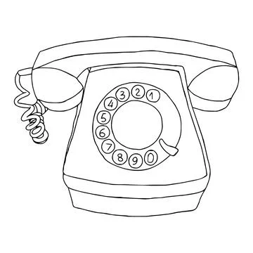 Hand drawn black vector illustration of old retro phone isolated on a white Stockillustratie
