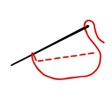 Hand drawn black vector illustration of a sewing needle with red thread isola Stock Illustration