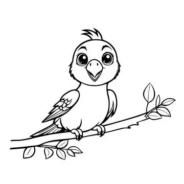 Hand-drawn black vector illustration of one parrot is sitting on a branch o.. 스톡 일러스트