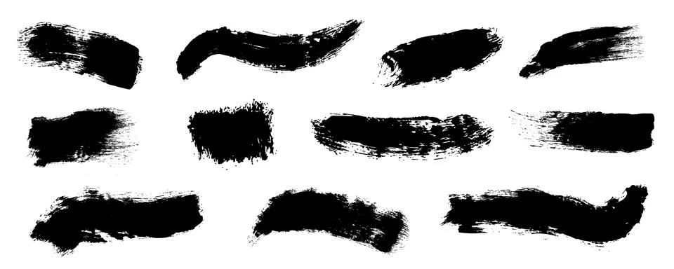 Hand drawn black vector ink brushes strokes pack isolated on white background. Stock Illustration