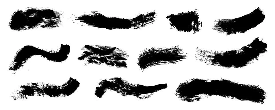 Hand drawn black vector ink brushes strokes pack isolated on white background. Stock Illustration