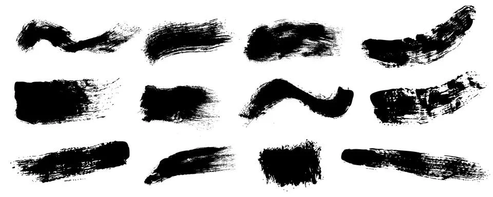 Hand drawn black vector ink brushes strokes pack isolated on white background. Stock Illustration