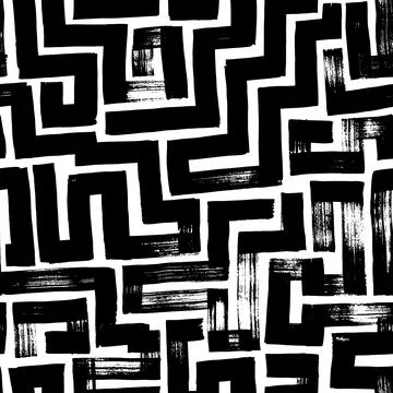 Hand drawn black vector labyrinth seamless pattern Stock Illustration