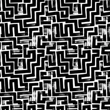 Hand drawn black vector labyrinth seamless pattern Stock Illustration