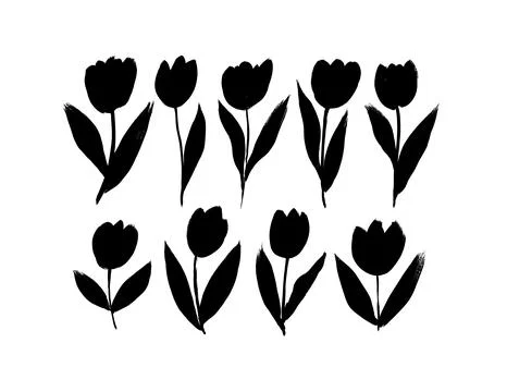 Hand drawn black vector silhouettes of tulips. Stock Illustration
