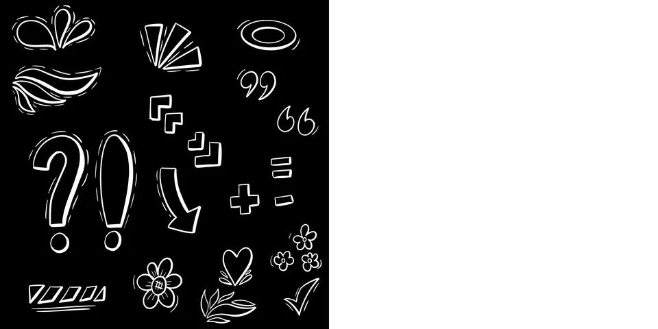 Hand drawn blackboard doodle element set with white chalk outline Stock Illustration