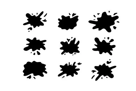 Hand drawn blob elements ink paint splash stain spot splatter different shape Illustrazione stock