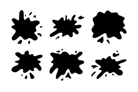 Hand drawn blob elements ink paint splash stain spot splatter different shape Stock Illustration