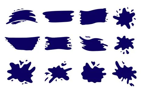 Hand drawn blob elements ink paint splash stain spot splatter different shape Stock Illustration