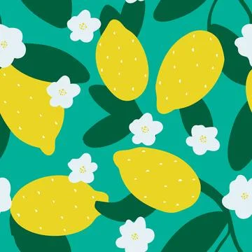 Hand drawn blooming lemons seamless summer pattern Ilustración de archivo