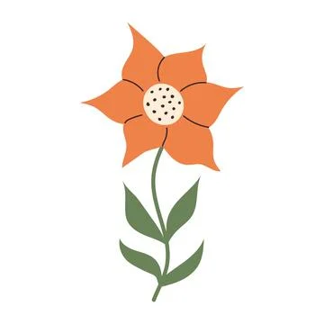 Hand-drawn blooming plant flat simple design. Doodle orange flower isolated.. Stock Illustration