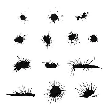 Hand drawn blots, splashes and blobs. Black blots on the white background. Illustrazione stock