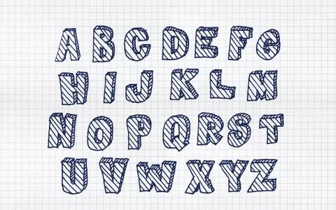 Hand drawn blue abc with hatching Stock Illustration