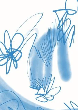 Hand drawn blue abstract shapes made with pencil watercolor digital background Stock Illustration