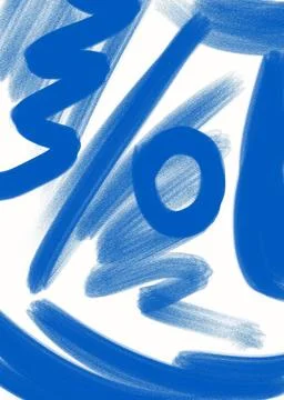 Hand drawn blue abstract shapes made with pencil watercolor digital background Stock Illustration