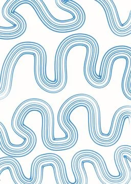 Hand drawn blue abstract shapes made with pencil watercolor digital background Stock Illustration