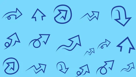 Hand-drawn blue arrow doodle icons seamless pattern in background animation Stock Footage 336932228