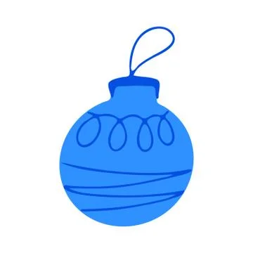 Hand drawn blue Christmas tree ball with doodle elements. Isolated on a white Stock Illustration