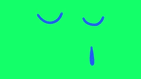 Hand Drawn Blue Closed Eyes Crying Sad Face Animation on Green Screen Background Stock Footage 335124651