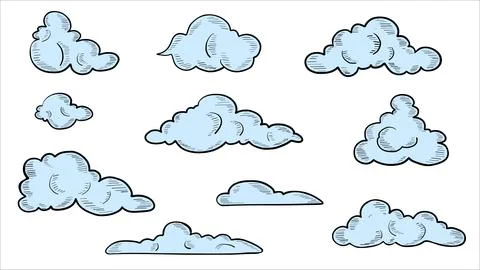 Hand drawn Blue Clouds Set Stock Illustration